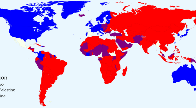 Carte des pays qui reconnaissent soit le Kosovo soit la Palestine, soit les deux soit  aucun